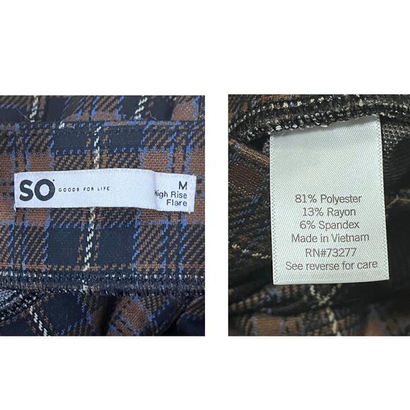 Retro High Rise Plaid Flare Pants Brown Black Ponte Knit Retro Y2K Size Medium - Picture 11 of 12